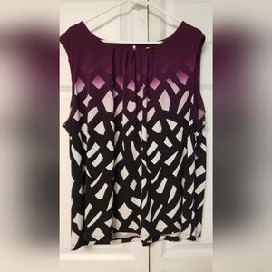 Calvin Klein Purple Printed Pleat-Neck Sleeveless Top Size 3X
